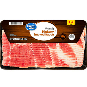 Great Value Refrigerated Naturally Hickory Smoked Sliced Bacon, 16 oz