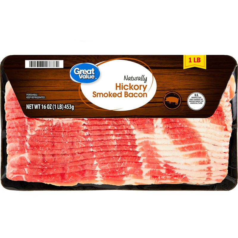 Great Value Naturally Hickory Smoked Sliced Bacon, 16 oz — package