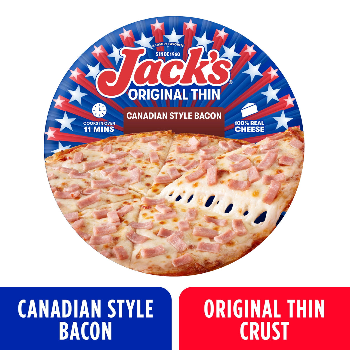 Jack's Frozen Pizza Original Thin Crust Canadian Bacon and Cheese, 14.9 oz
