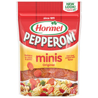 HORMEL Pepperoni Mini Slices, Pizza Topping, Gluten Free, Refrigerated, 5 oz Plastic Package — package