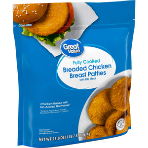 Great Value Frozen Breaded Chicken Breast Patties, 23.8 oz