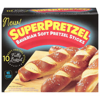 SUPERPRETZEL Bavarian Soft Pretzel Sticks, 24 oz, 10 Count (Frozen) — package