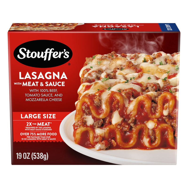 Stouffer’s Classic Lasagna with Meat and Sauce, Large Size, Oven Ready, Frozen Dinners 19 oz — package