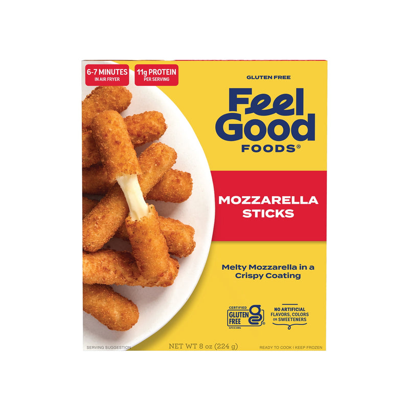 Feel Good Foods Mozzarella Sticks, Frozen Appetizers, 8 oz — package
