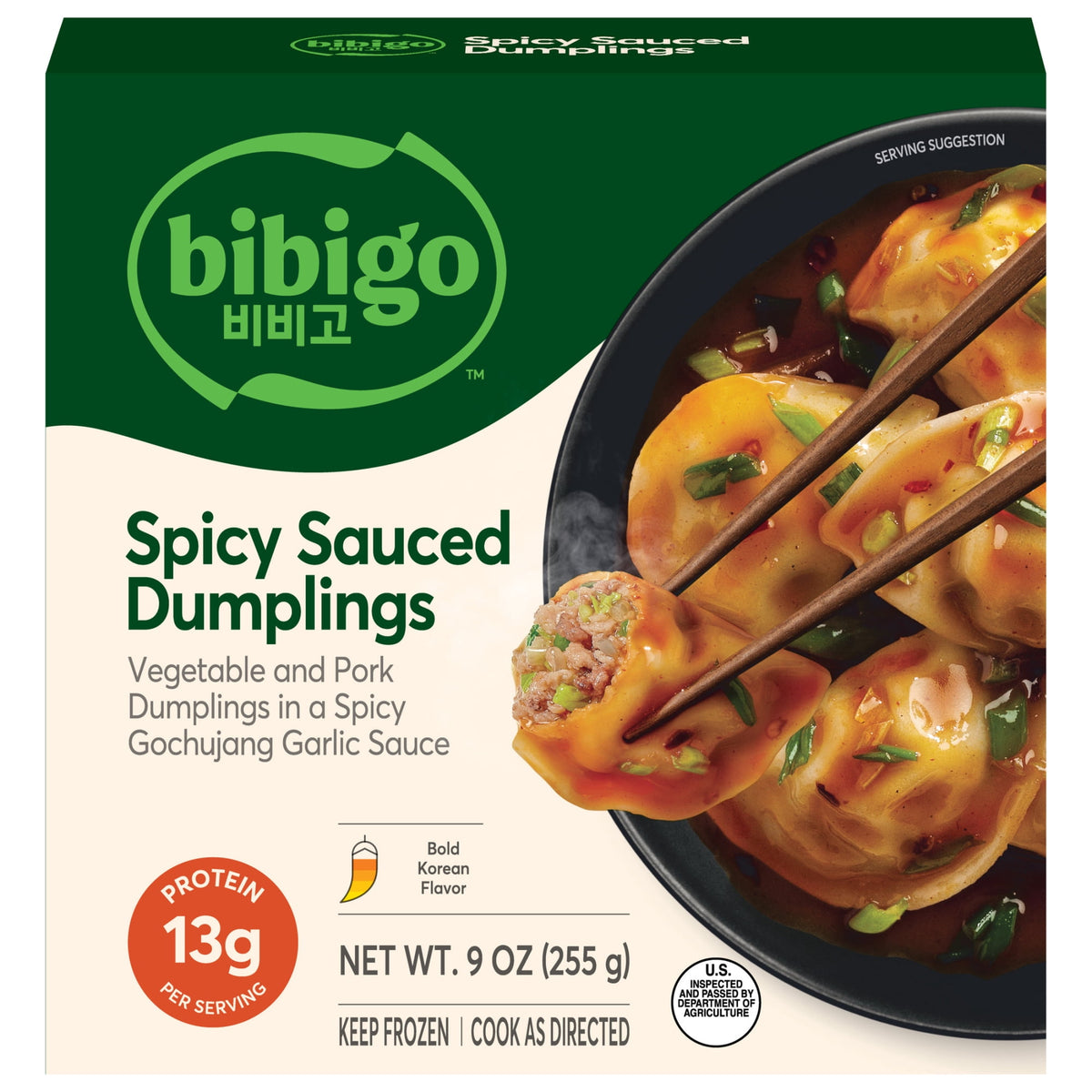 bibigo Frozen Vegetable & Pork Dumplings with Spicy Sauce, 9.01 oz