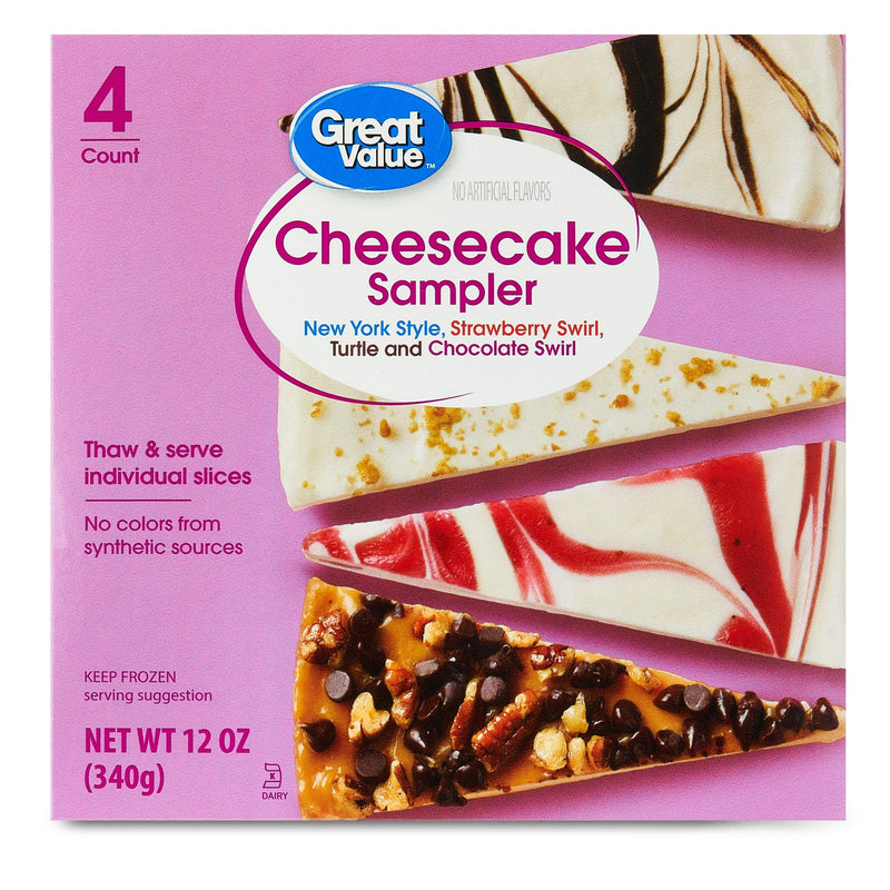 Great Value Cheesecake Sampler, 12 oz, 4 Slices (Frozen) — package