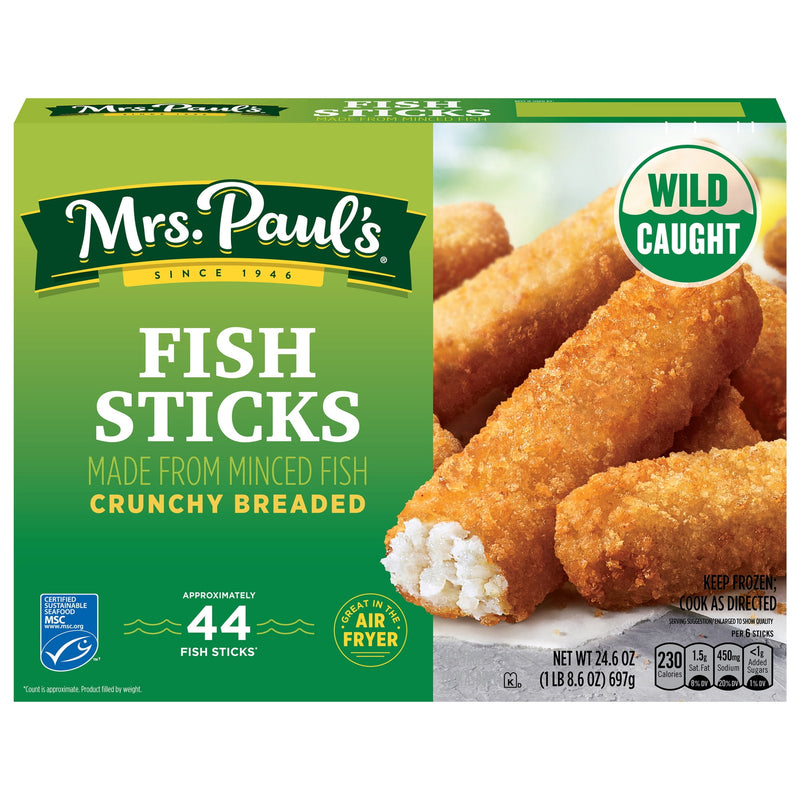 Mrs. Paul's Crunchy Breaded Fish Sticks, Made With Fish, 24.6 oz. 44-Count Box (Frozen) — package