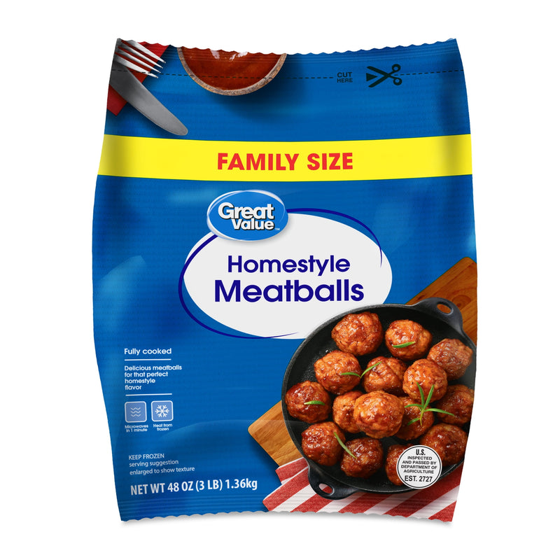 Great Value Fully Cooked Homestyle Meatballs, Family Size, 48 oz (Frozen) — package