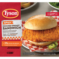 Tyson Spicy Chicken Breast Sandwich, 1.5 lb, 4 Count (Frozen Fully Cooked) — package