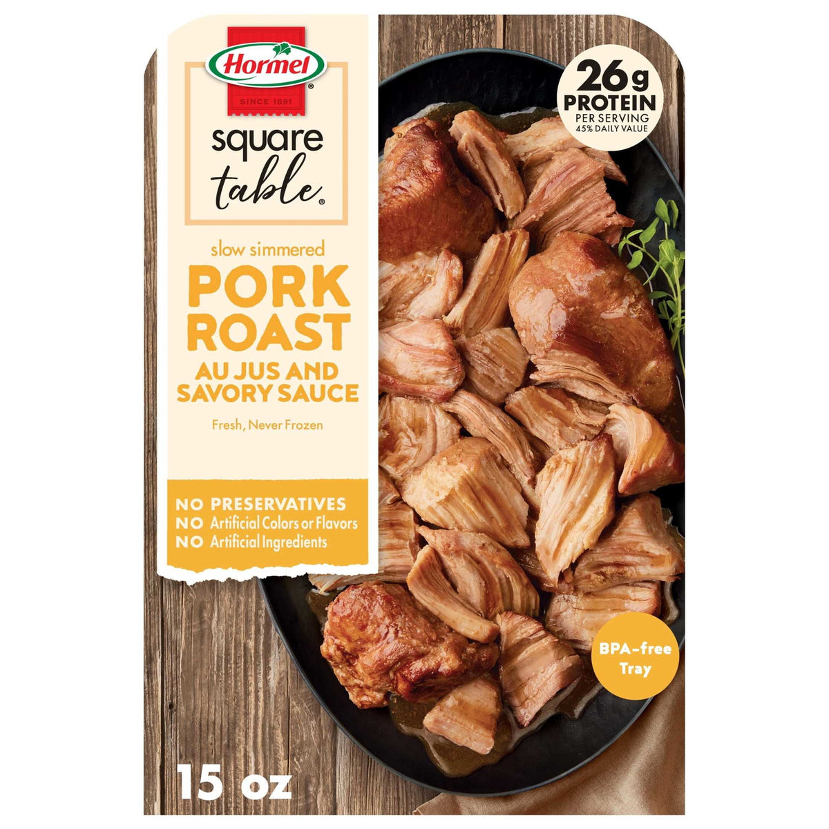 Hormel Refrigerated Square Table Slow Simmered Pork Roast Au Jus and Savory Sauce, 15 oz
