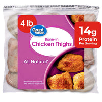 Great Value All Natural Skin-on Chicken Thighs, 4 lb (Frozen) — package