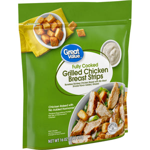 Great Value Frozen Fully Cooked Boneless Skinless Grilled Chicken Breast Strips, 16 oz