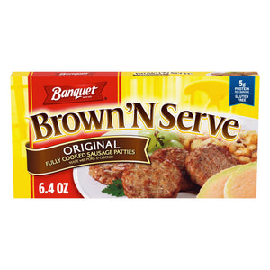 Banquet Frozen Brown 'N Serve Fully Cooked Sausage Patties Original, 6.4 oz, 8 ct