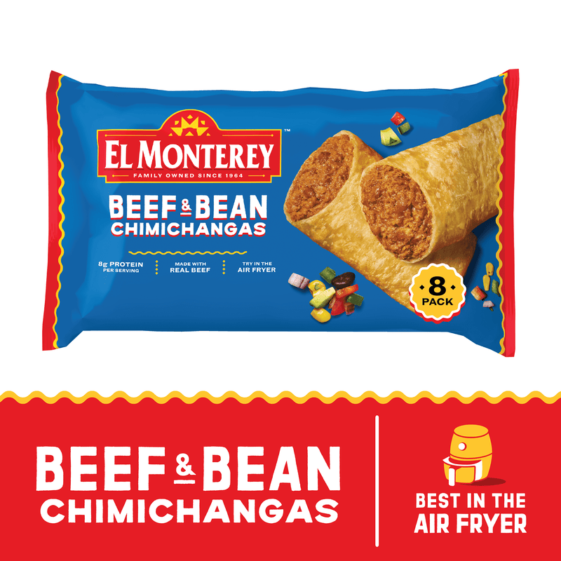 El Monterey Beef & Bean Chimichangas, 30.4 oz, 8 Count (Frozen) — package