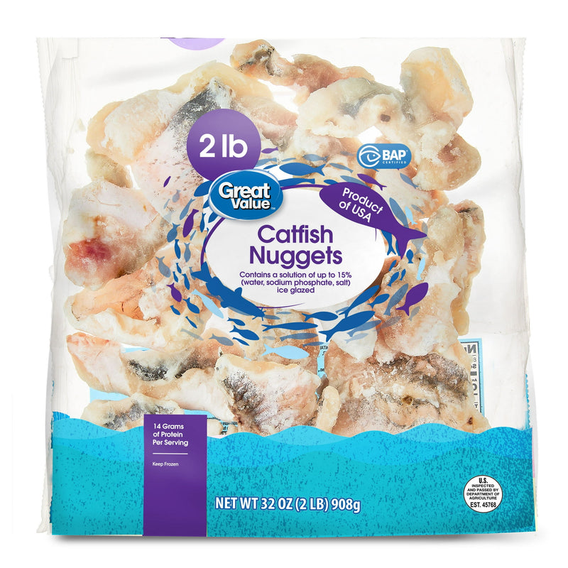 Great Value Frozen Unbreaded Catfish Nuggets, 2 lb Bag — package