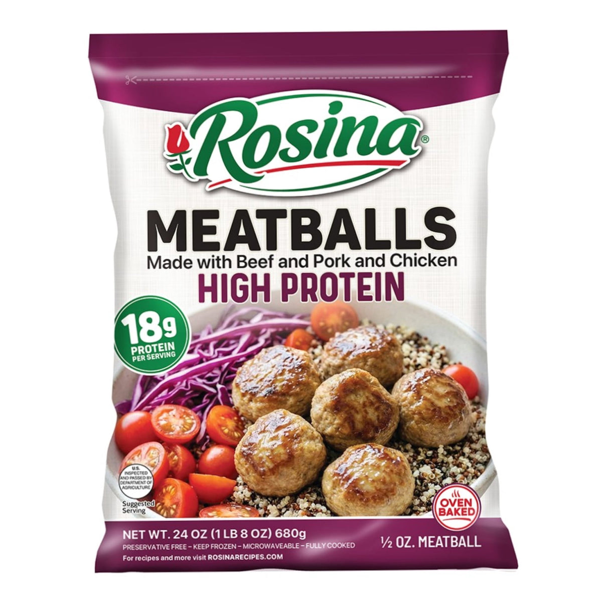 Rosina Frozen High Protein Meatballs, 24 oz