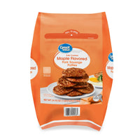 Great Value Fully Cooked Maple Flavored Frozen Pork Sausage Patties, 24.92 oz bag — package