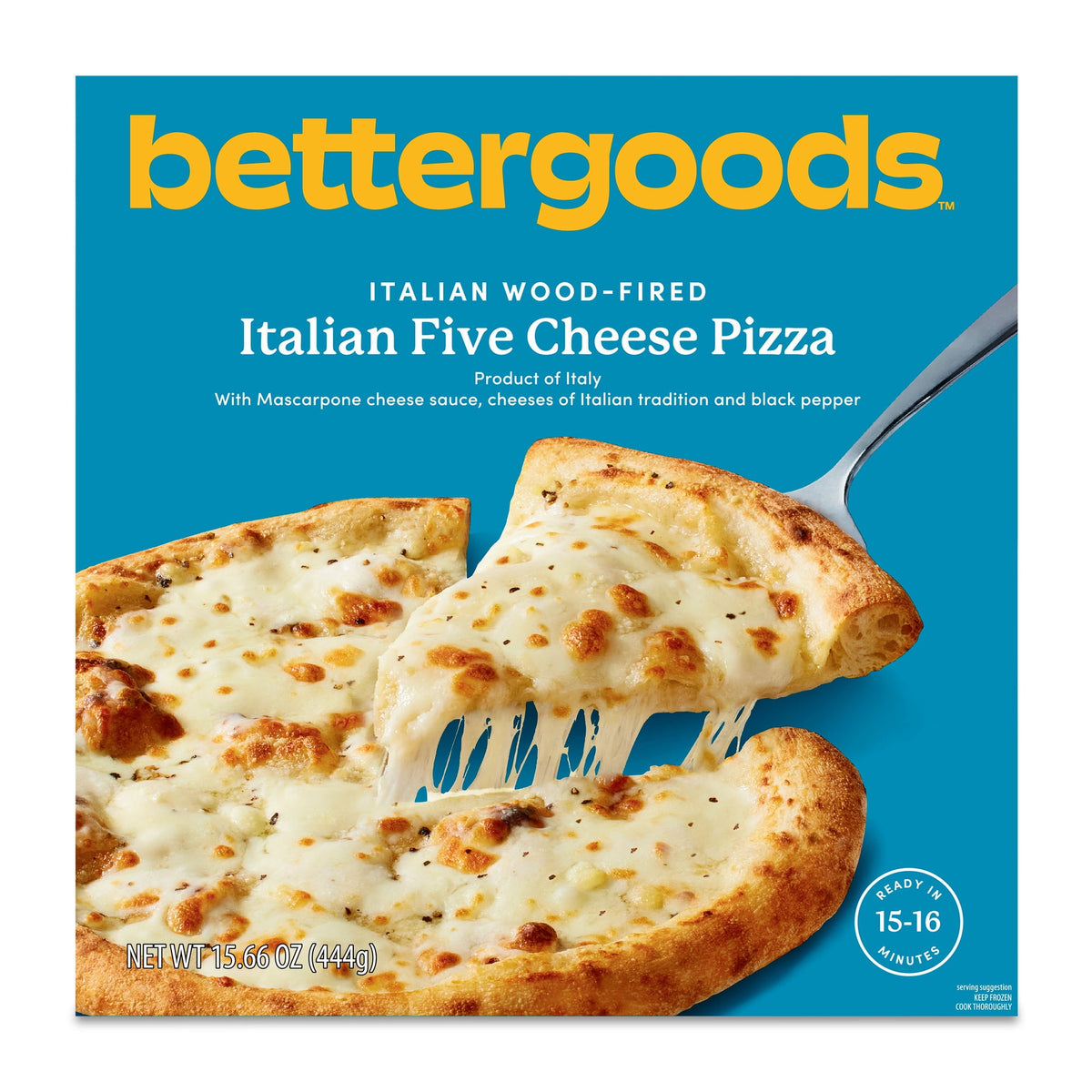 bettergoods Frozen Italian Wood-Fired Five Cheese Pizza, 15.6 oz