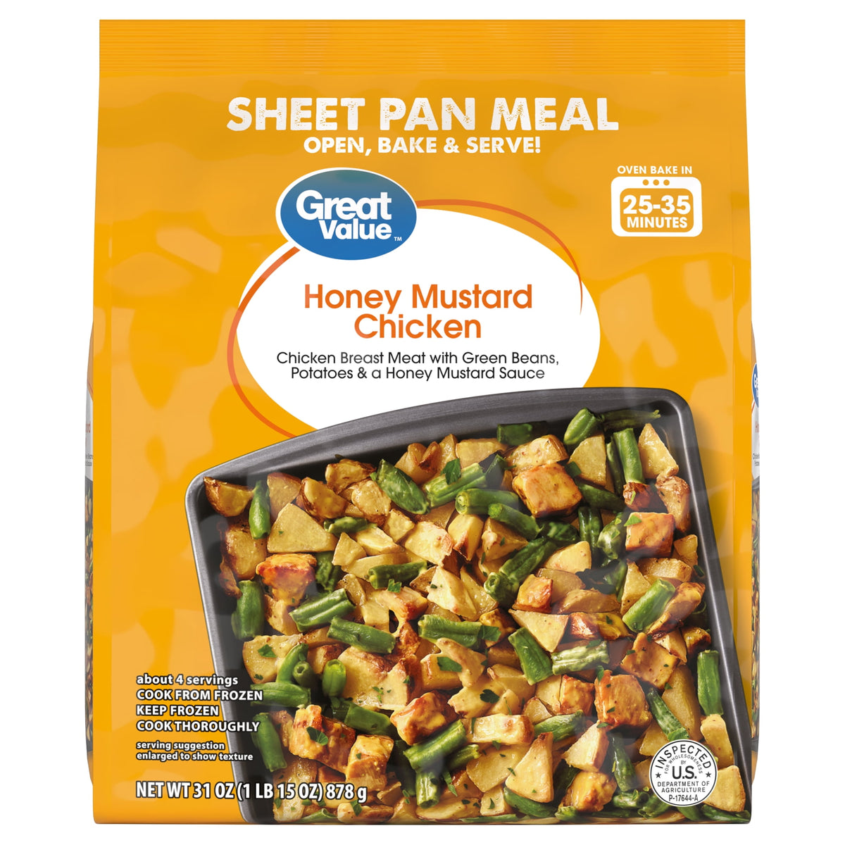 Great Value Frozen Chicken Sheet Pan Meal Honey Mustard, 31 oz