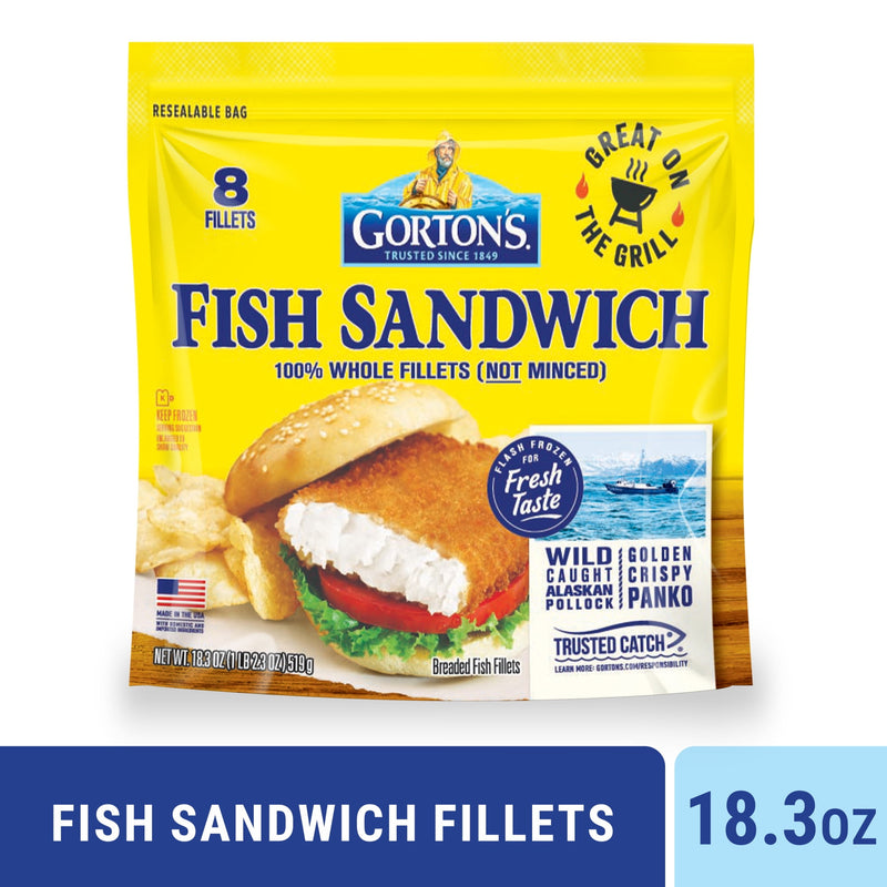 Gorton’s Panko Breaded Fish Sandwich Fillets, Wild Caught Alaskan Pollock, 8 Count — package