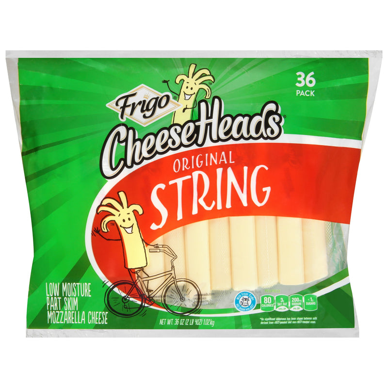 Frigo Cheese Heads Original Mozzarella String Cheese, Cheese Snacks, 36 oz, 36 Count — package