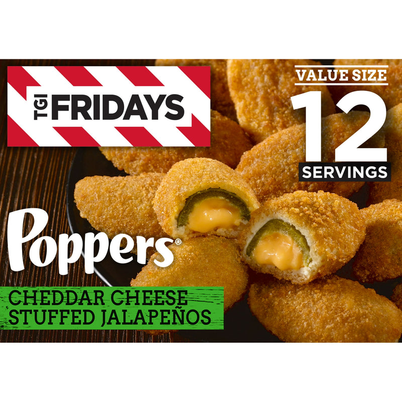 TGI Fridays Frozen Appetizers Cheddar Cheese Stuffed Jalapeno Poppers Value Size, 32 oz. Box — package