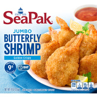 SeaPak Jumbo Butterfly Shrimp with Crispy Breading, Easy to Bake, 9 oz, BAP Certified (Frozen Seafood) — package
