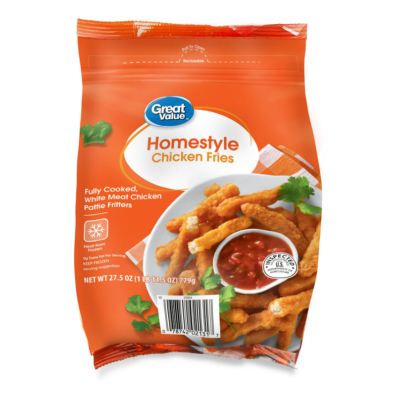 Great Value Chicken Fries, 27.5 oz Bag (Frozen) — package