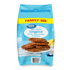 Great Value Frozen Fully Cooked Pork Sausage Patties Original, 35.6 oz
