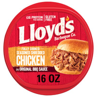 LLOYD'S Shredded Chicken in Barbecue Sauce Fresh, Fully Cooked, Refrigerated, In Convenient 16 oz Plastic Microwaveable Tray — package