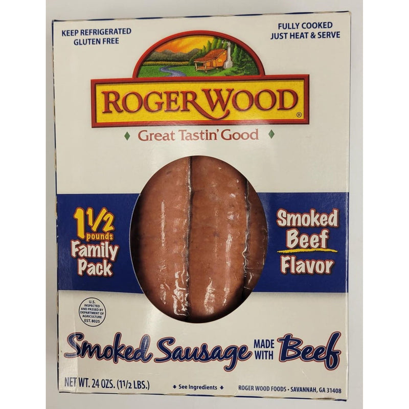 Roger Wood Beef Smoked Sausage (24 oz, Fully Cooked) - Family Pack, Refrigerated, Vacuum Sealed — package