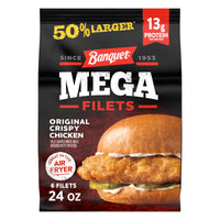 Banquet MEGA Filets Original Crispy Chicken Filets, 13g Protein per Serving, Frozen Meal, 24 oz., 6-Count — package