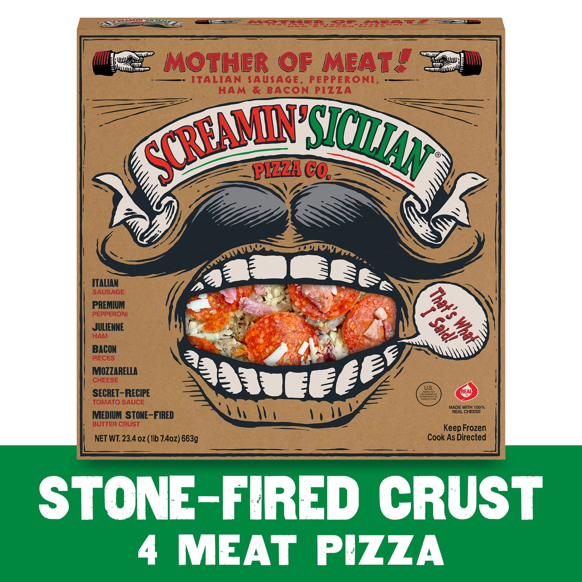 Screamin' Sicilian Frozen Pizza Original Pizzeria Crust Mother of Meat, 23.40 oz
