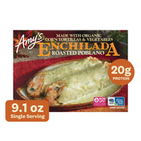 Amy's Frozen Meal, Roasted Poblano Enchilada, Gluten Free Microwave Meal, 9.1 oz — package