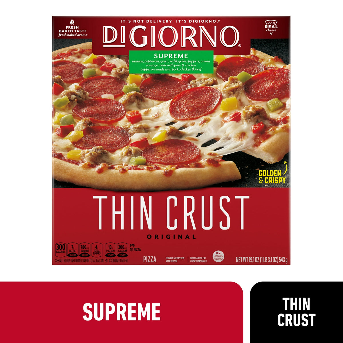 DiGiorno Frozen Thin Crust Pizza Cheese Veggie and Meat Supreme, 19.1 oz