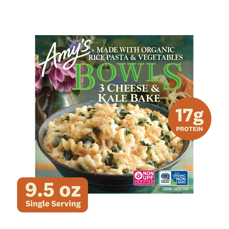 Amy's Frozen Meals, Three Cheese Kale Bake Bowl, Microwave Meals, 8.5 oz — package