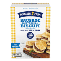 Odom’s Tennessee Pride Sausage & Buttermilk Biscuits, Snack Size Breakfast Sandwiches, 12 Count (Frozen) — package