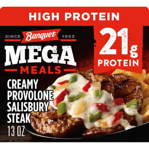 Banquet Frozen MEGA Meals Creamy Provolone Salisbury Steak, 13 oz