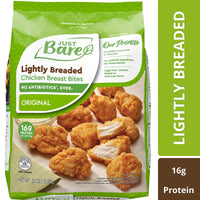 Just Bare Fully Cooked Lightly Breaded Chicken Breast Bites 1.5 lb, 16g of Protein, Serving Size 3 Ounces — package