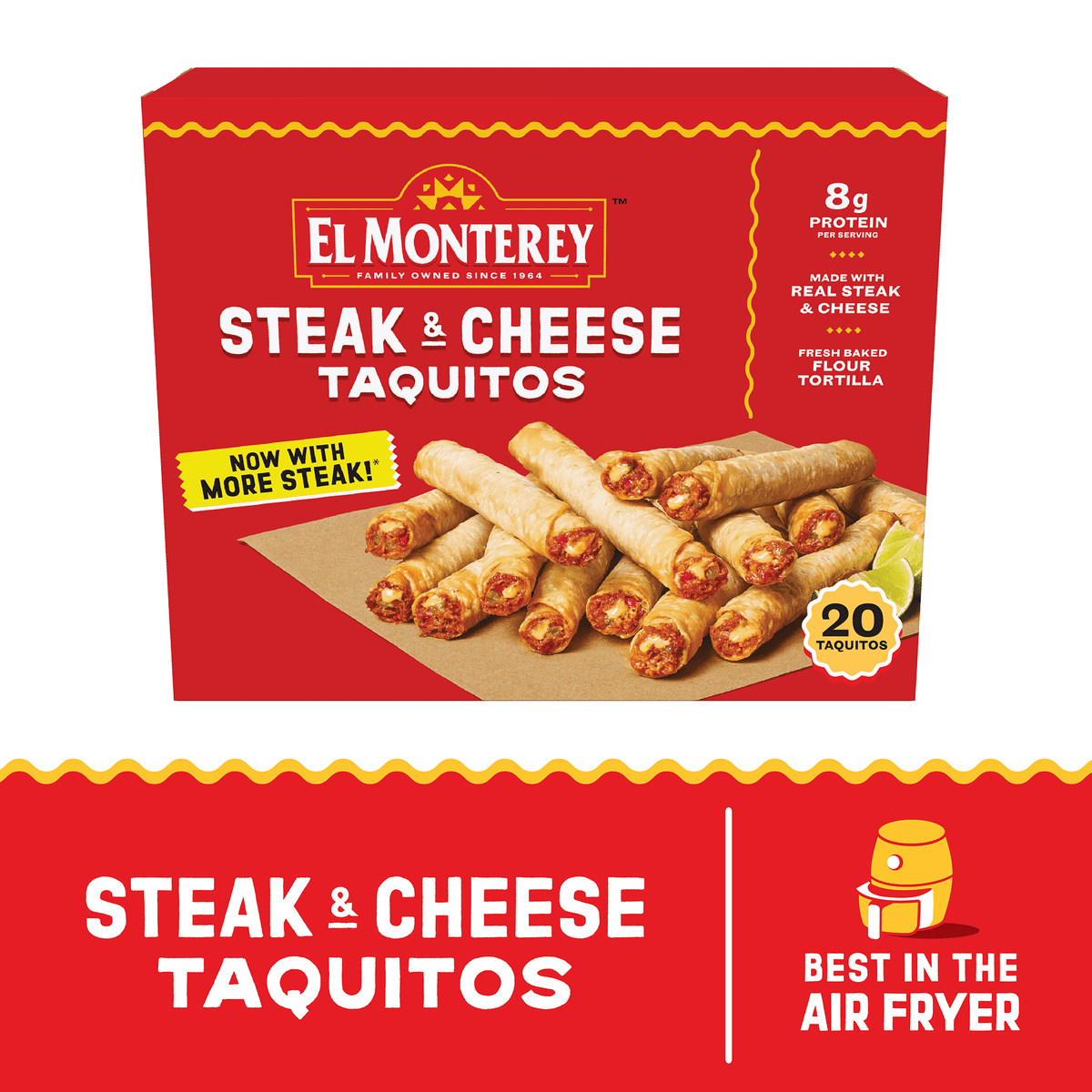 El Monterey Frozen Flour Taquitos Steak & Cheese, 20 oz, 20 ct