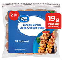 Great Value Boneless Skinless Diced Chicken Breast, 2 lb (Frozen) — package