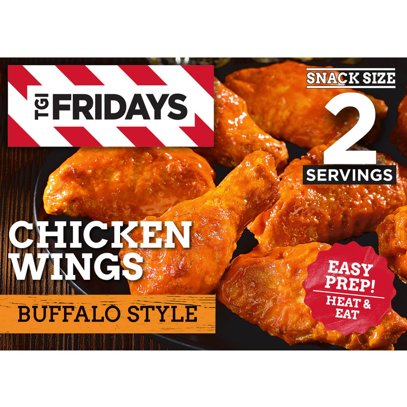 TGI Fridays Buffalo Style Chicken Wings Frozen Appetizers, for Restaurant-Style Snacking and Hosting, Buffalo Style, 9 oz — package