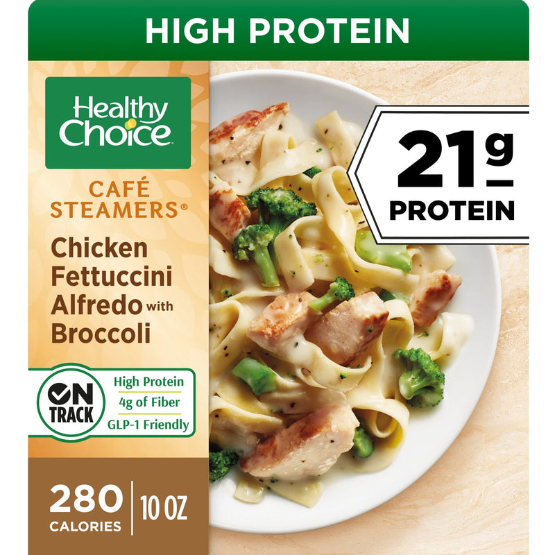 Healthy Choice Cafe Steamers Chicken Fettuccini Alfredo With Broccoli, High Protein Frozen Meal, 10 oz. Bowl — package