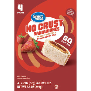 Great Value Frozen No Crust Sandwiches Peanut Butter & Strawberry Jam, 8.8 oz, 4 ct