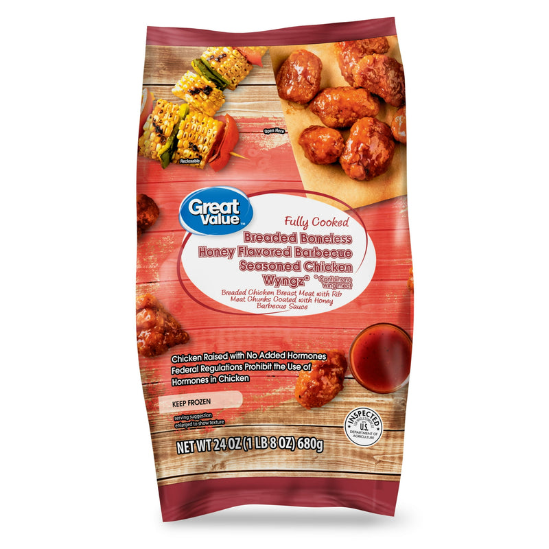 Great Value Honey BBQ Seasoned Boneless Fully Cooked Chicken Bites, 24 oz (Frozen) — package