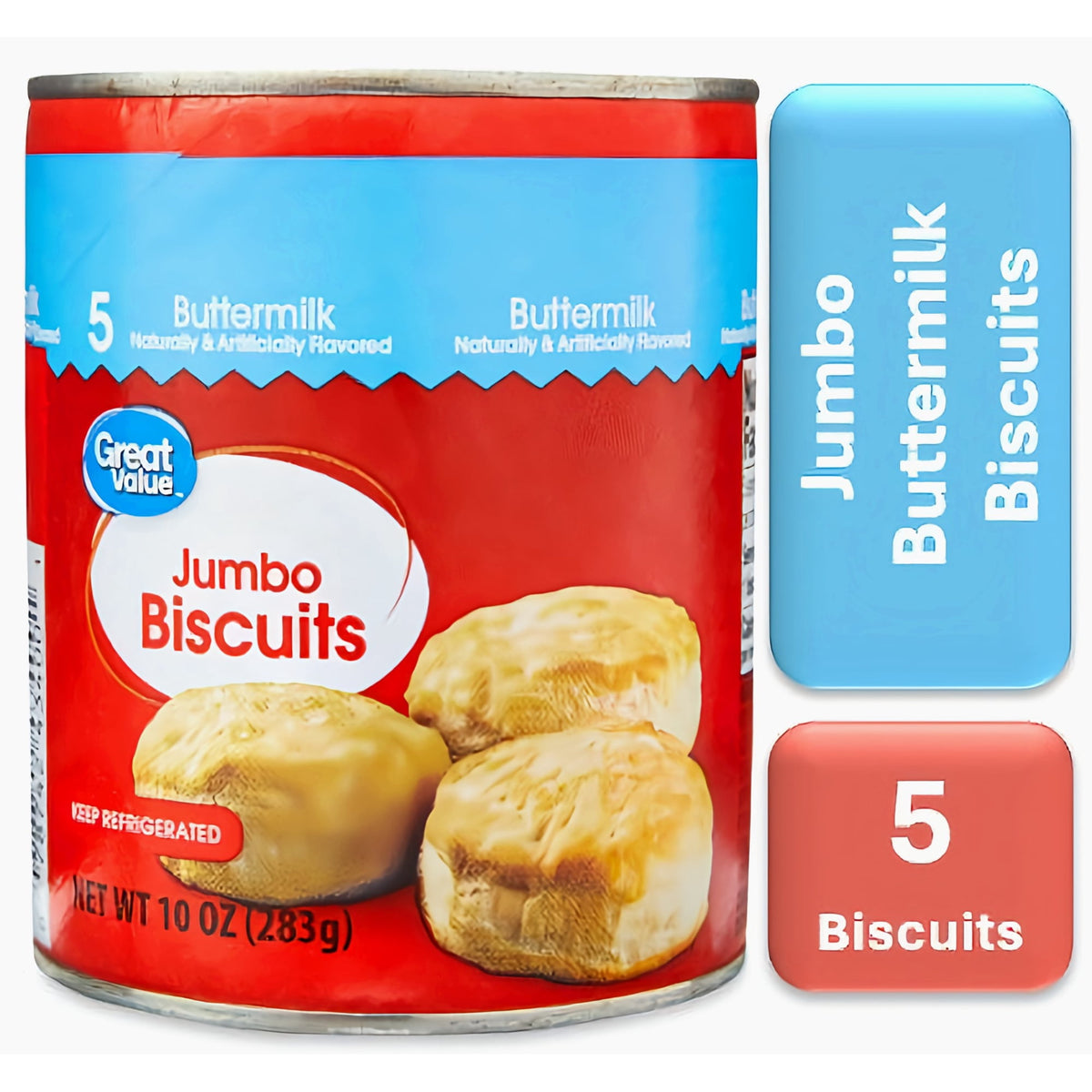 Great Value Refrigerated Jumbo Buttermilk Biscuits, 10 oz, 5 ct