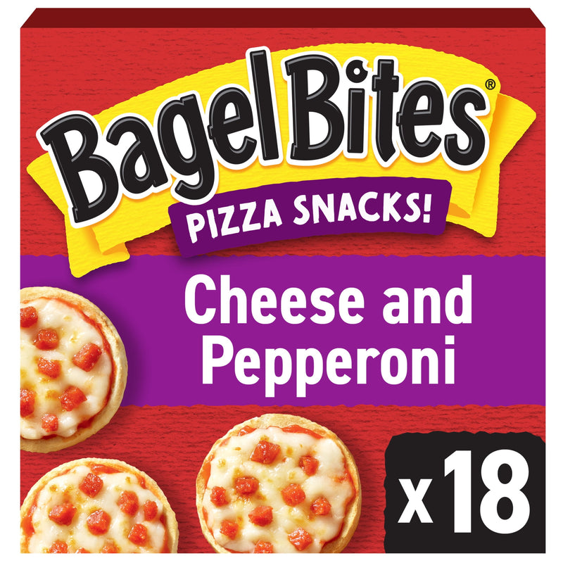 Bagel Bites Mini Pizza Bagel Frozen Snacks, 1 Box, for After-School and Late Night Snacking, Cheese and Pepperoni, No High-Fructose Corn Syrup and No Artificial Flavors, 18 Count — package