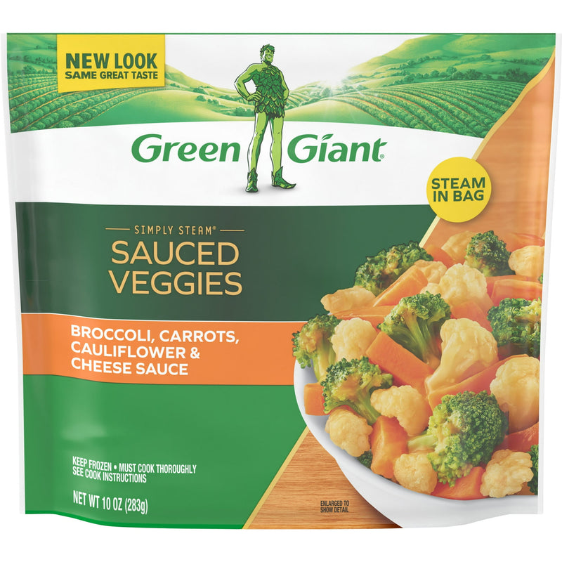 Green Giant Simply Steam Broccoli, Carrots, Cauliflower & Cheese Sauce, 10 oz Bag (Frozen Vegetables) — package
