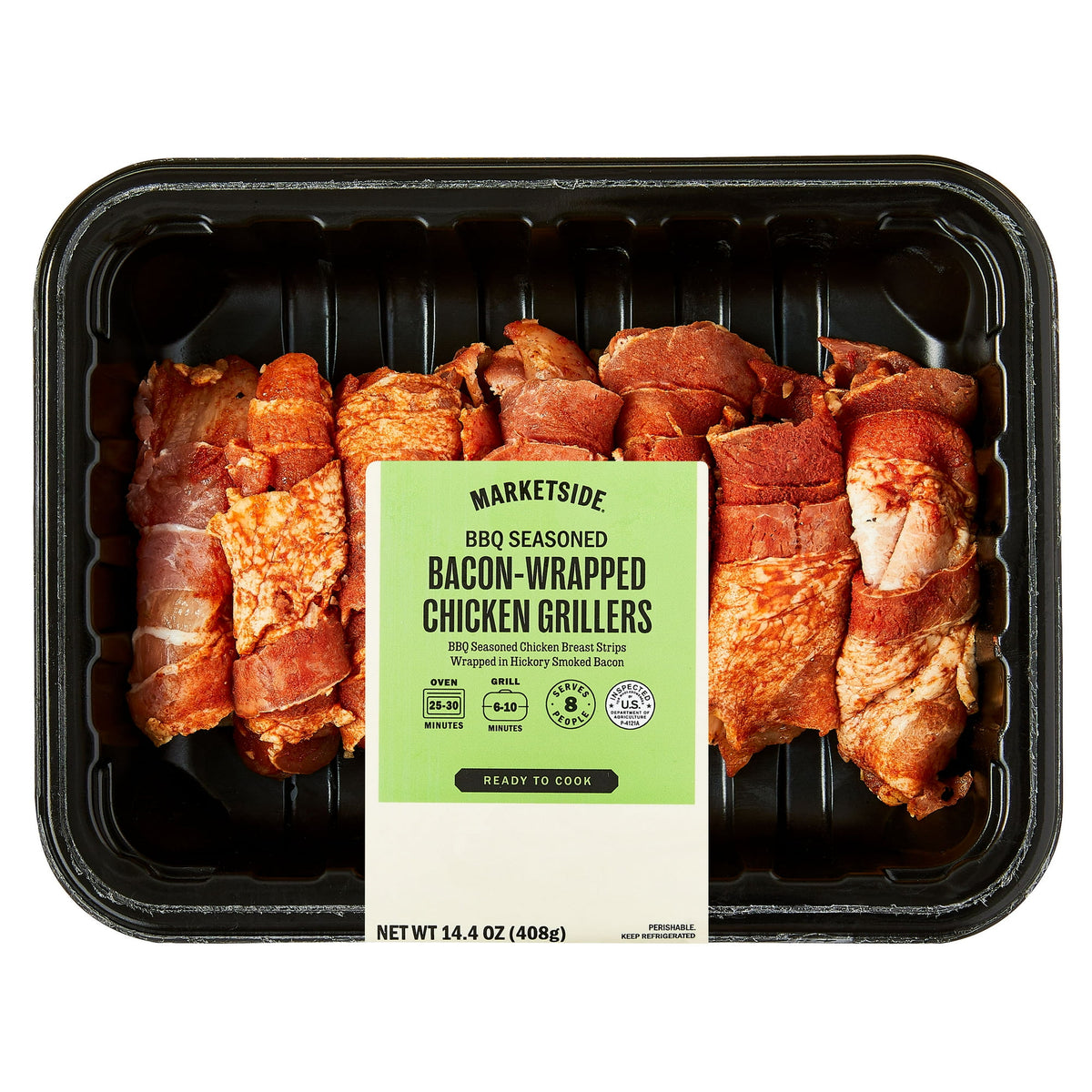 Marketside Refrigerated Bacon-Wrapped Chicken Grillers BBQ Seasoned, 14.4 oz