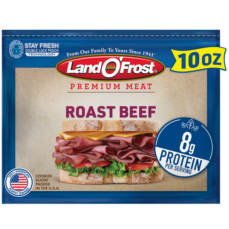 Land O'Frost Premium Sandwich Sliced Deli Lunch Meat, Roast Beef, 10 oz Resealable Pouch — package